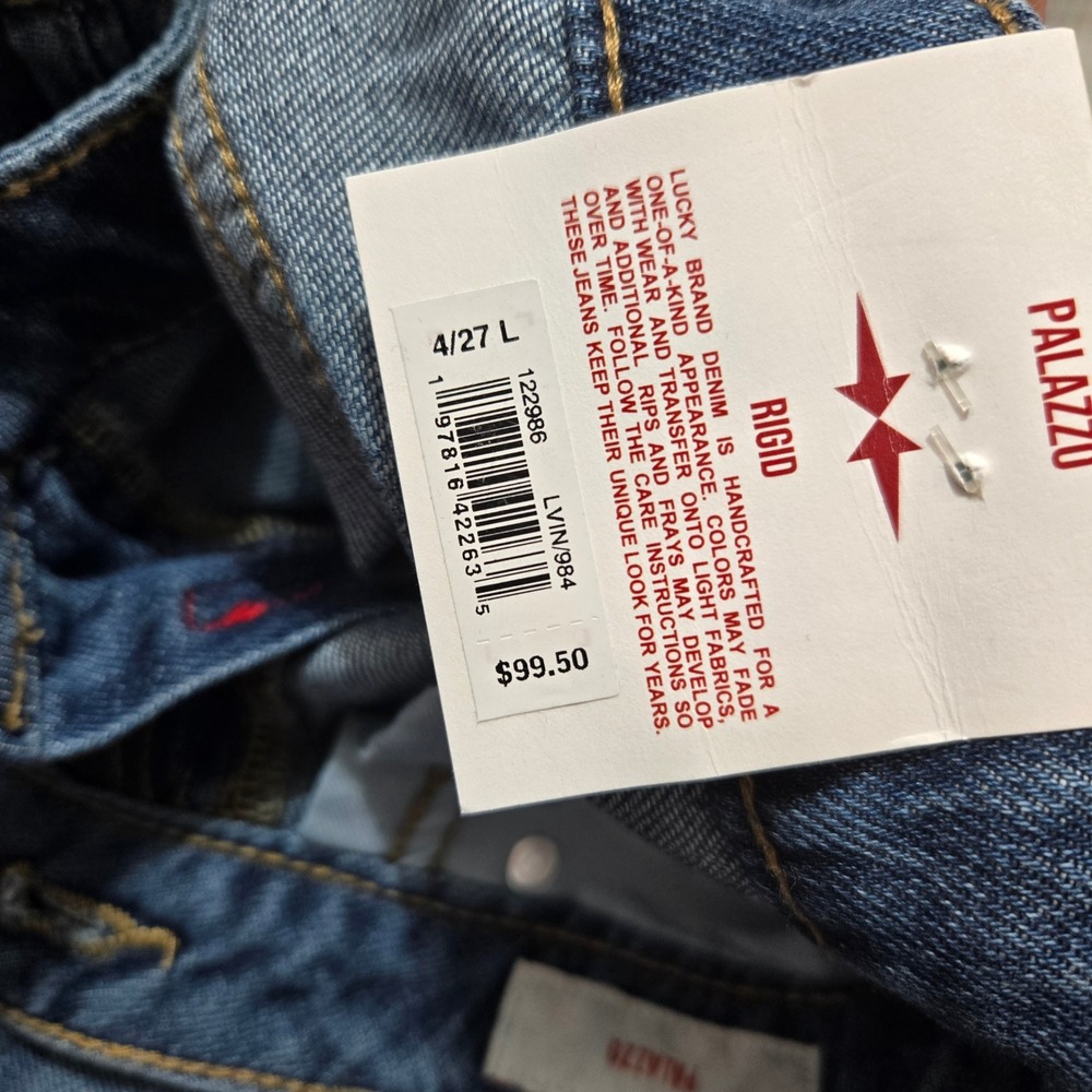 NWT Lucky Brand Size 4 27 Wide Leg Palazzo Jeans Blue High Rise Seam Front 1193 - Picture 5 of 10